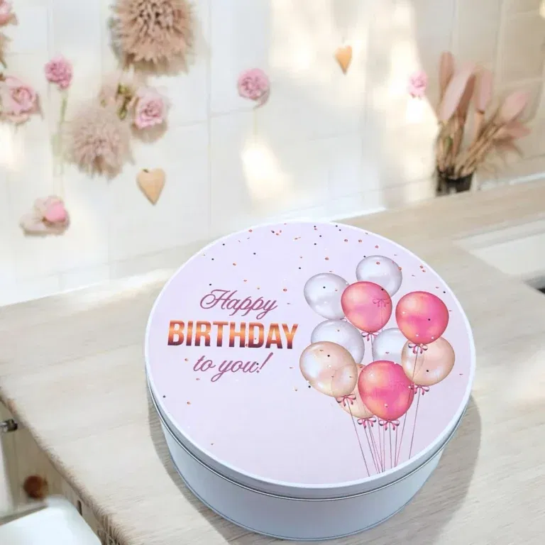 Wit blik 'Pink Happy Birthday' - kies je snoepgoed