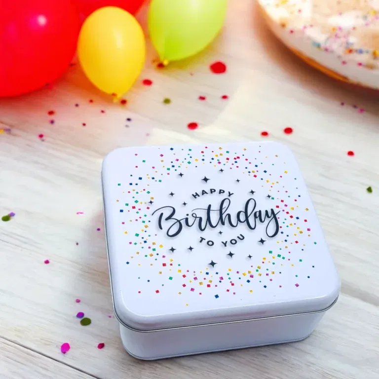 Wit blik ' Happy Birthday - Confetti' - kies je snoepgoed