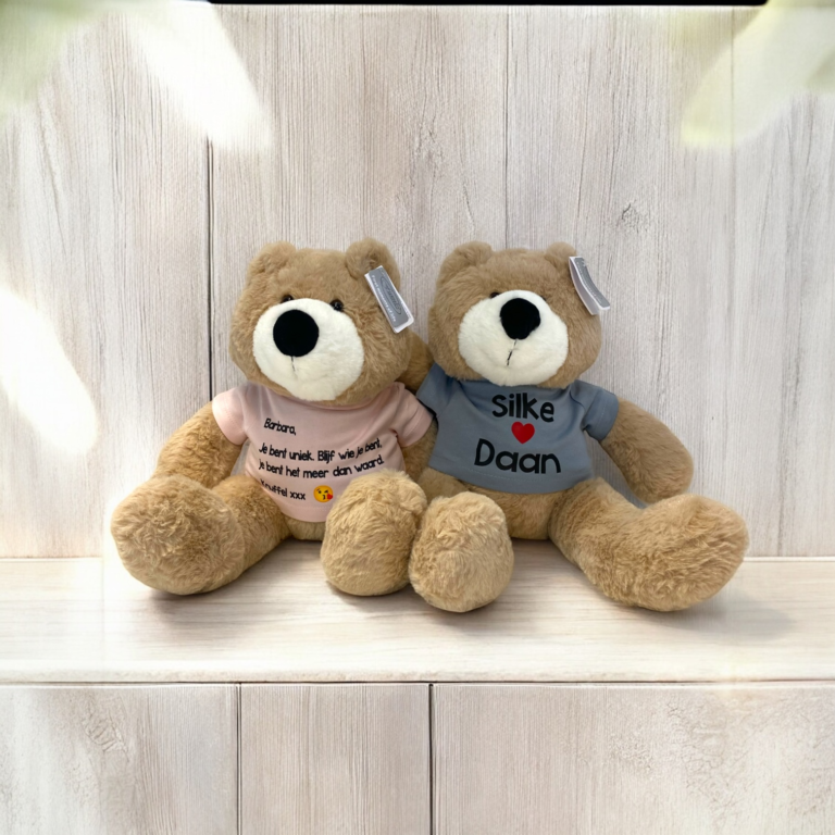 Knuffelbeer 45 cm met gepersonaliseerde t-shirt